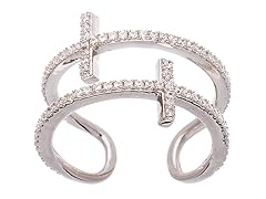 18K White Gold Swarovski Elements Cross Double Strand Ring