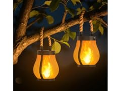 Solar Lanterns Outdoor w/ Ultra-Real Flame, 2 Pack