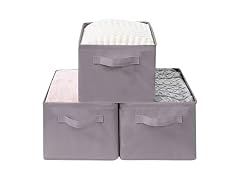 Storage Basket Bins with Metal Frame 3-Pack, Gray