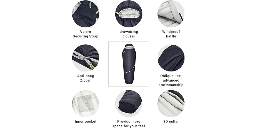 ATEPA Elements 450 Down Sleeping Bag - 700FP 42.8°F Mummy Bag Ultralight For Backpacking