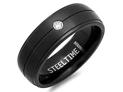 Men's Black Titanium Ring With Simulated Diamond CZ