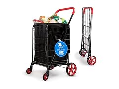SereneLife Folding Shopping Cart Red