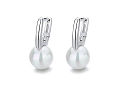 Silver Cultured Pearl Huggie Earring