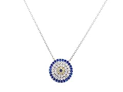 18K White Gold Multi Colored CZ Evil Eye Necklace