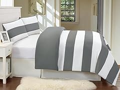 Delia Stripe Printed Duvet 3pc Set- Grey