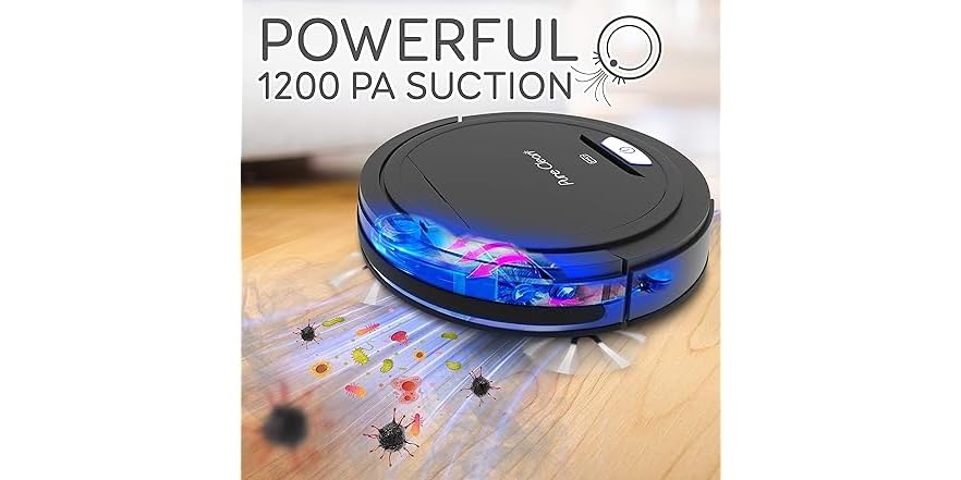 SereneLife Robot aspirateur et serpillère, aspirateur robotique fin automatique avec navigation intelligente, capteurs anti-chute, rechargeable pour tapis et sols durs, blanc