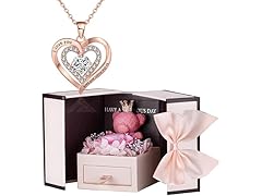 Preserved Pink Rose Bear Mom Necklace