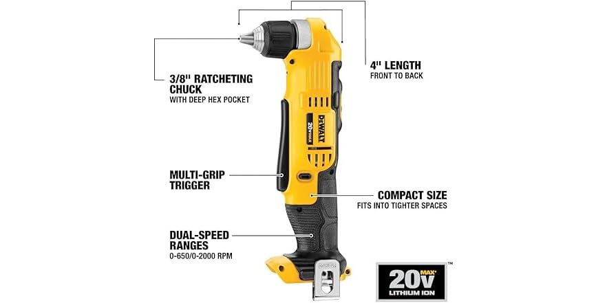 DEWALT DCD740B 20V MAX Li-Ion Right Angle Drill