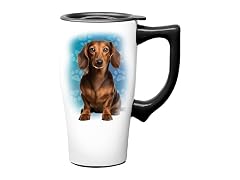 Spoontiques Dachshund Ceramic Travel Coffee Mug with Lid and Handle 