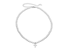Ladies Simulated Pearl Necklace w/ Stainless Steel Cross