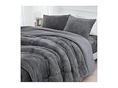 HCORA Dark Grey Faux Fur Comforter Set Queen
