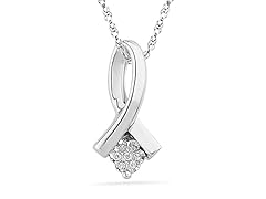 Dia Accent Cluster Sterling Silver Ribbon Pendant