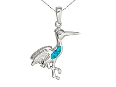 Sterling Silver Rhodium Created Opal Pelican 18" DC