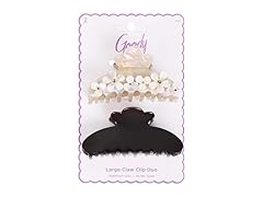 Goody Luxe Midi Gray Flowers and Black Claw Clips