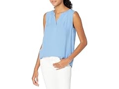 Amazon Essentials Women's V-Neck Woven Shirt Blue