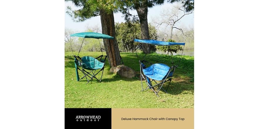 Arrowhead Outdoor Folding Hammock Chair - Portable Swinging Camping Chair With Canopy & Cup Holder