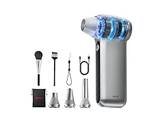 Electric Air Duster 200000RPM Brushless Motor, Cordless Compressed Air Blower with 4 Nozzles & 2 Brushes, 85m/s Powerful Rechargeable Cleaner for PC, Car, Keyboard & Electronics (Silver) (Open Box)