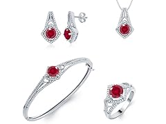 Created red Ruby And Diamond 4 Pc Set, 0.3ct