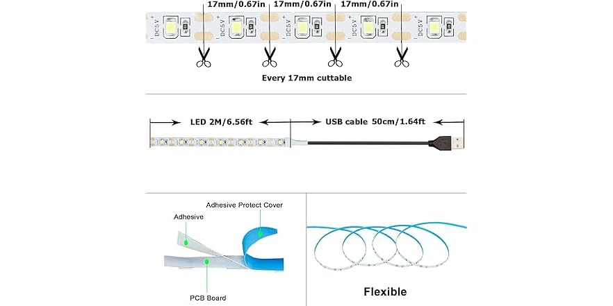 2 PC USB LED Light Strip With Controller