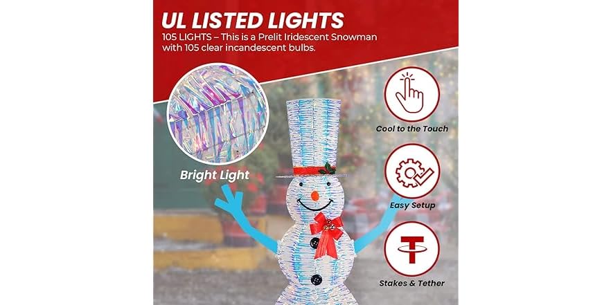 6' Iridescent Lighted Snowman - Pre Lit