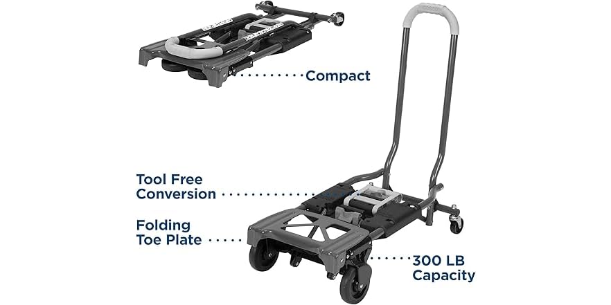 COSCO 12223BLK1E Shifter 2 In 1 Folding Hand Truck/Cart With Large Toe Plate, Black & Shepherd Hardware 3265 3-Inch Threaded Stem TPR Caster, 110-lb Load Capacity