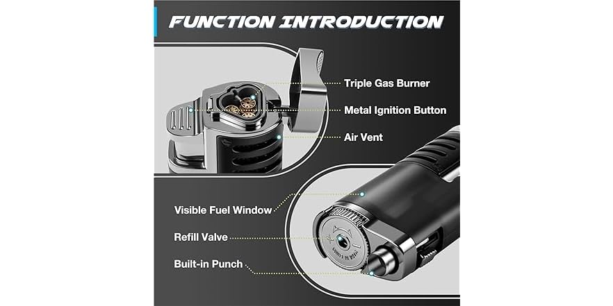iopklm Refillable Butane, Triple Jet Lighter