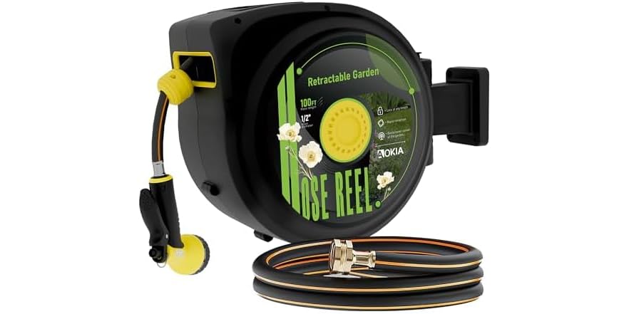 Aokia Retractable Garden Hose Reel, 100 ft