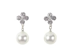 Saffron S/S Silver Tone Drop Earrings with Cubic Zirconia and Pearl