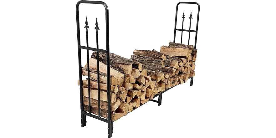 Panacea Black Powder Coated Steel Log Rack – Firewood Holder For Indoor/Outdoor Use