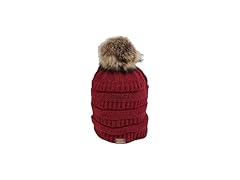 Beanies Women with Pom, Wine Red