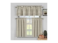 Kingston Checks Kitchen Curtain 3Pc Set Taupe