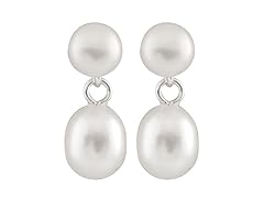Double 14Kt White Gold Pearl Earrings
