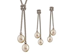 Dangling Silver Pearl Set