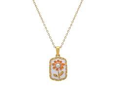 18K Gold Orange Flower Dog Tag Pendant
