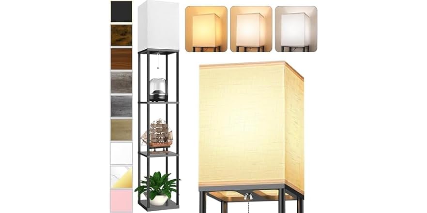 PARTPHONER Shelf Floor Lamp with 3-Tier Storage + 3-CCT LED Bulb