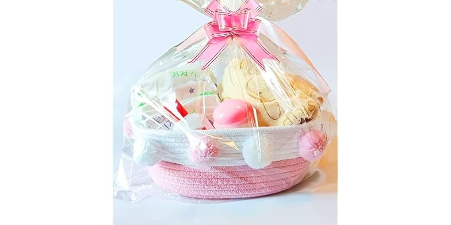 Small Pink Gift Basket With Pom Poms