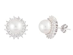 Pearl & CZ 18K White Gold Round Earring