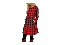 Kikibell Long Sleeve Knit Dress Plaid