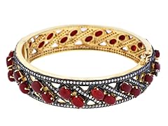 18K Gold-Plated SS 2-Row Carnelian Semi-Precious Gemstone Bangle
