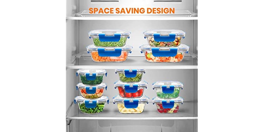 BPA Free Food Storage NutriChef 24-Piece Glass Food Storage Set - Leakproof BPA-Free Lids, Oven & Freezer Safe Containers Leakproof Storage