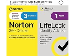 Norton 360 3 Device with LifeLock Identity Advisor & VPN (6 Month Subscription)