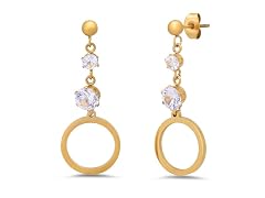 18K Gold CZ Circle Drop Earrings