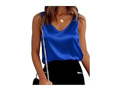 Ekouaer (XXL) Womens Silk Satin Tank Tops V Blue,