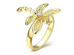 Gold Plated CZ Dragon Fly Ring- Pick Size