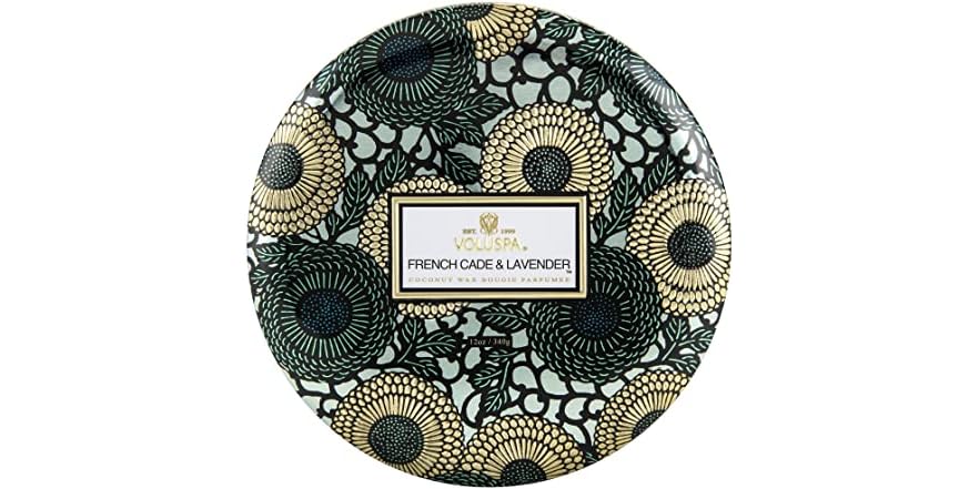 Voluspa French Cade Lavender 3 Wick Tin Candle, 12 ounces