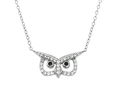 Sterling Silver Pave Open Eyed Owl Pendant With Black Eyes