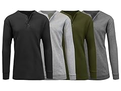 Mens Waffle-Knit Henley Thermal Shirt