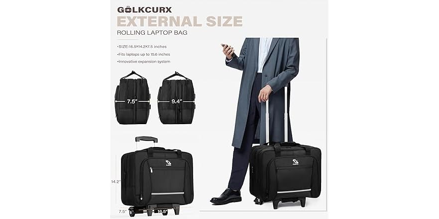 Golkcurx Rolling Laptop Bag Wheeled Briefcase One