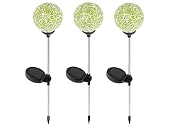 Sunnydaze Mosaic Crackle Glass Decorative Ball Solar LED Garden Stake Light (Set of 3)