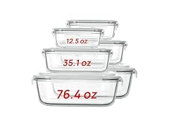 Vtopmart Grey Variety 6 Pack 76oz Glass Containers W/ Lids